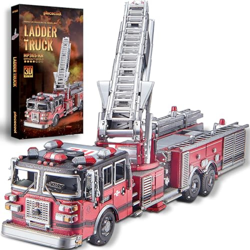 Piececool 3D Puzzle Metall Feuerwehr-Drehleiter Truck, Klassische Transport Feuerwehrauto Handwerk modellbausatz Erwachsene zum Bauen, 3D Metall Puzzle Teens für Edelstahl, Geschenk, Dekoration.