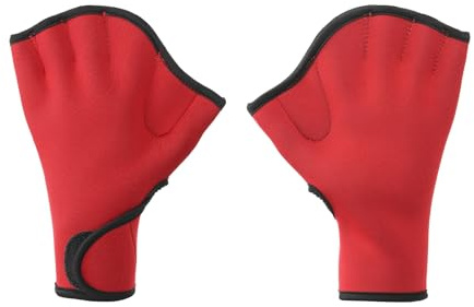 PATIKIL Guantes de Natación, Guantes de Natación con Aletas Fitness Acuático Resistencia al Agua Aletas de Mano para Mujeres y Hombres Aeróbicos Acuáticos, XL, Rojo
