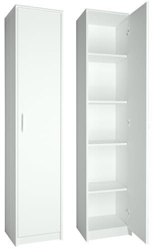 Regal mit 5 Ebenen in mattem Finish Aktenschrank mit 4 Einlegeböden und 1 Tür, Standregal 39 cm breit mit hochwertigen Polymergriffen ideal für Schlafzimmer, Wohnzimmer, Flur, Büro Weiß