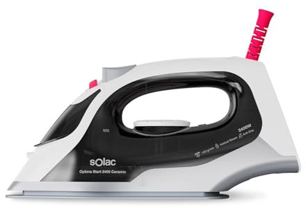 Solac - Plancha de Vapor Optima Start 2400W | Suela cerámica | Golpe de Vapor 120 g/min | Vapor Continuo 30 g/min | Plancha Vertical | Sistema antical y Anti Goteo