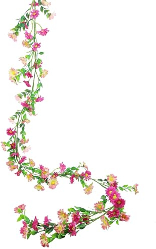 FSSTUD Artificial Daisy Flower Vine Faux Wildflower Garland Cute Silk Hanging Flowers Realistic Hanging Floral Vine Decorative Spring Floral Garland Dark Pink