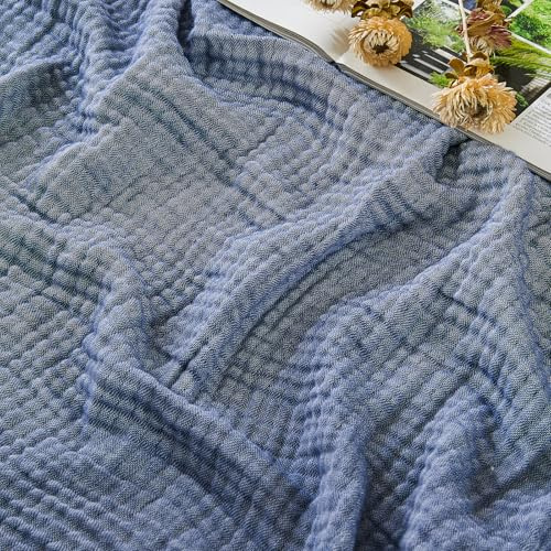EMME Cotton Muslin Large Throw Blanket Couch Breathable Gauze Soft Lightweight Bed Blankets Adults (Heather Navy, 50x70)