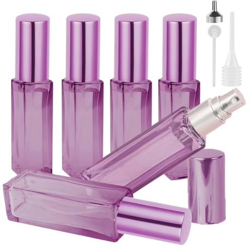 LOPHE Atomizador Perfume Recargable, 6pcs*10ml Mini Pulverizador Cristal Portátil, Perfumador de Viaje con Dispensadores, Botella Rociadora sin Fugas para Aceites Esenciales y Perfumes (Rosa Roja)
