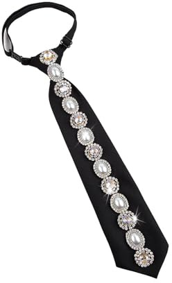 ZEPFJHE Cravate noire ornée de strass et de perles pour femmes et étudiantes - Cravate élégante pré-nouée réglable pour uniforme d'école - Cravate élégante en perles