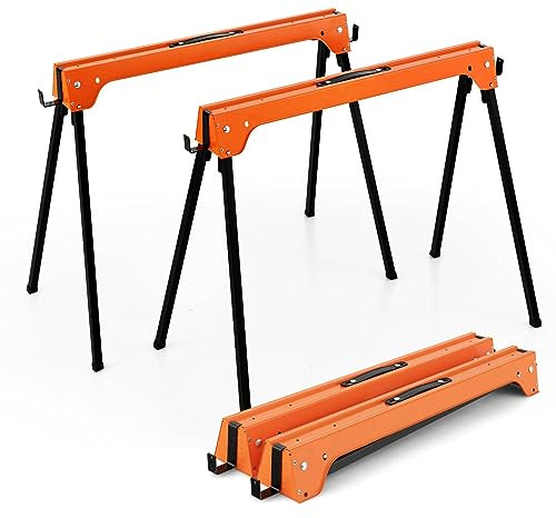 Heavy Duty Saw Horses - Portable Trestle Stands with Anti-Slip Top, Supports Up to 227KG,for Workbench and Construction Support
