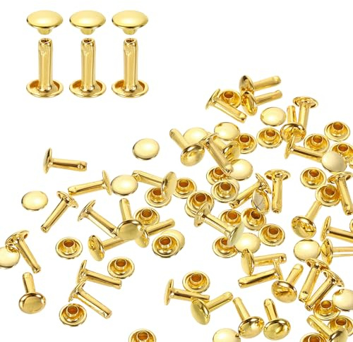 QUARKZMAN 80 uppsättningar 8 x 12 mm lädernitar, dubbla nitar hålnitar kolstål runt huvud snaps rörformade metallstift för bälte dekoration kläder gör-det-själv hantverk (guld)