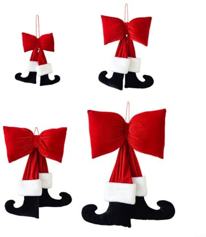 Snowchecking 1 bota de Navidad de terciopelo para colgar en la pared con lazo rojo, decoración de temporada para paredes, puertas, repisas o árbol de Navidad (50 cm)