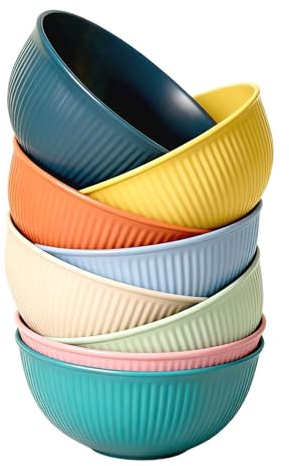 Marnovest 8 PCS Cereal Bowls, 700ML Unbreakable Plastic Bowls, Lightweight for Rice Noodle Snack Salad, Microwave and Dishwasher Safe, 8 Colors