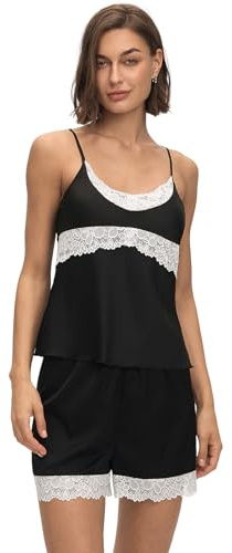 Atxnn Pijamas de Mujer Conjunto de Pijama Informal Ropa de Estar por Casa Elegante para el Verano Camiseta sin Mangas y Pantalones Cortos Sexys Ropa de Dormir Ropa de Noche Suave
