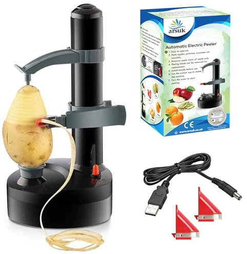 ARSUK Electric Apple Peelers - Automatic Rotating Peeler Machine, 3 Blades with Power Cord, Kitchen Peeling Tool (Black)