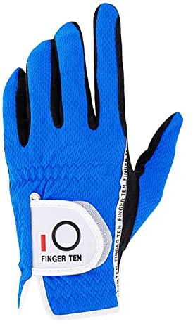 FINGER TEN Gants de golf pour homme main gauche pour golfeur droitier en bleu, gants de golf imperméables, durables, toutes saisons, pour une balançoire parfaite (taille M, bleu)