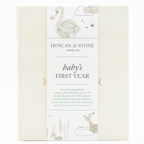 Baby Memory Book & Photo Album by Duncan & Stone - Cream | Baby Gift for New Mom | Milestone Scrapbook for Expecting Mom | First Year Diary for Newborn