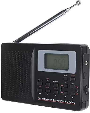 CS‑106 Full Band Radio, FM/AM/SW/MW/LW/TV Receiver Small Size High Sensitivity Digital Clock Radio with Headphone and Lanyard, Frame Design for Outdoor Home