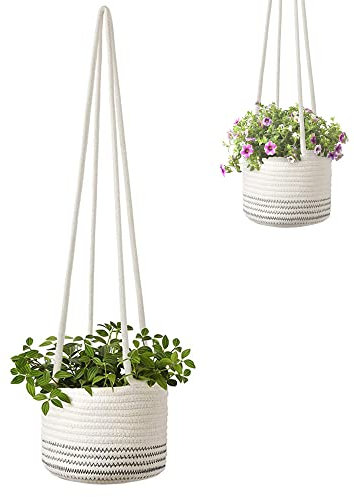 Hängende Blumentöpfe, Pflanzkorb Aus Baumwollseil, Blumentöpfe Aufbewahrungskorb, Hängender Stroh-Pflanzgefäß, Hängekörbe für Pflanzen, für Pflanzen, Innen und Außenbereich Dekoration, 20*15cm