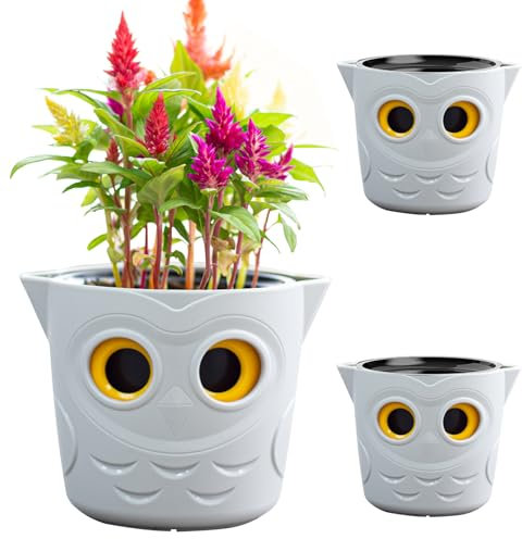 Restmo 3 Pack Cute Owl Plant Pots, 12.7cm Self Watering Planters for Indoor Plants, Plastic Flower Pots with Owl Eye Water Level Indicator, for African Violet, Succulents, Monstera