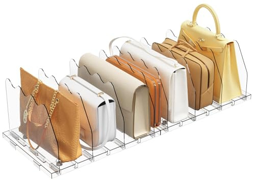 SPACEKEEPER Adjustable Shelf Divider for Closet, Clear Purse Organizers for Closet Acrylic Handbag Separators Storage Organizer Bookshelf Separator Dividers in Bedroom, Office