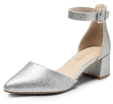 DREAM PAIRS Hochzeitsschuhe Damen Spangenpumps Tanzschuhe Sandaletten mit Blockabsatz Slingback Pumps,Size 42,Silber-Glitzer,SDPU2438W-E