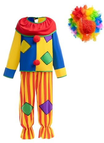 Lito Angels Deguisement Costume Cirque Clown avec Perruque Arc en ciel pour Enfant Garçon ou Fille Taille 5-6 ans (étiquette en tissu 0S)