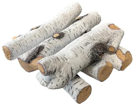 MrGas Logg, gaseldstad, keramiska stockar för eldstad och eldgrop, simulerad falsk ved (6-pack – björkträ)