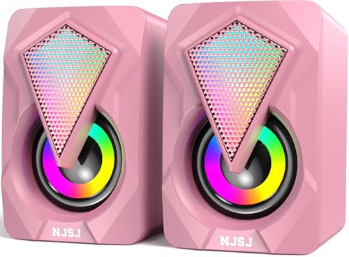NJSJ 2.0 Casse per PC, Set di Altoparlanti 2.0 USB Stereo, Jack AUX 3.5 mm, Mini Altoparlanti PC Gaming con luci RGB colorate, per Desktop, Computer portatile, Smartphone, MAC, Monitor(Rosa)