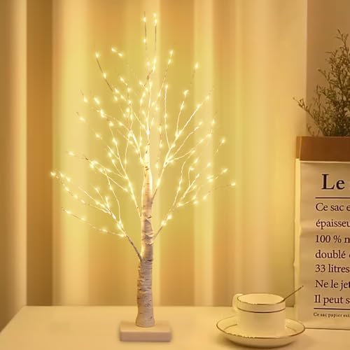 Hojalis Albero di Betulla LED 60cm, Albero luminoso a LED per Interni con 144 Luci A Led, Albero Di Betulla Illuminato, LED Albero di Betulla Pieghevoli, per Giardino, Ringraziamento, Festa