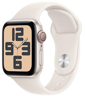 Apple Watch SE (2ᵉ gén) 40 mm GPS + Cellular Montre connectée avec Boîtier en Aluminium lumière stellaire et Bracelet Sport lumière stellaire (S/M). Suivi activité et Sommeil, détection Accidents