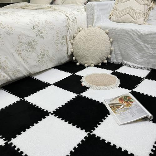 Tappetino in Schiuma di Peluche, 10 Pezzi di tappeti ad Incastro, Piastrelle per Pavimenti in Peluche da 12 x 12 Pollici, Tappetino con Bordi e Tappetino da Gioco in Schiuma Puzzle, piastrel