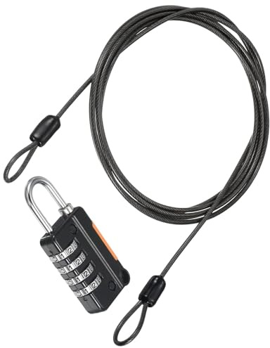 TOP-VIGOR Cable de acero de seguridad con cerradura de combinación de 4 dígitos, cuerda de alambre de seguridad recubierta de 6.5 pies, candado de doble bucle, cable de seguridad flexible para