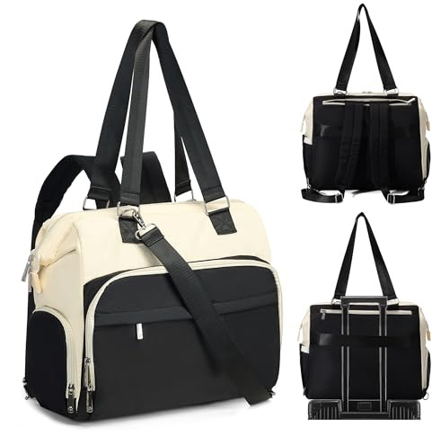 Fexkean Bolsa de pañales,Bolsos bandolera bolsas de pañales grandes impermeables,Bolsa de hospital para partos,Bolsa para bebé,Bolsa de viaje para pañales con cambiador(3039-Black&Beige)