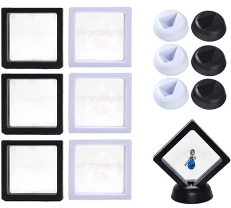 GGUFAY Cornice Flottante Trasparente 3D, 6 Porta Monete da Collezione, Vetrine Quadrate Box per Gioielli, Campione, Collane, Orecchini, Anelli, Medaglioni, Pietre, 7 × 7 × 2 cm