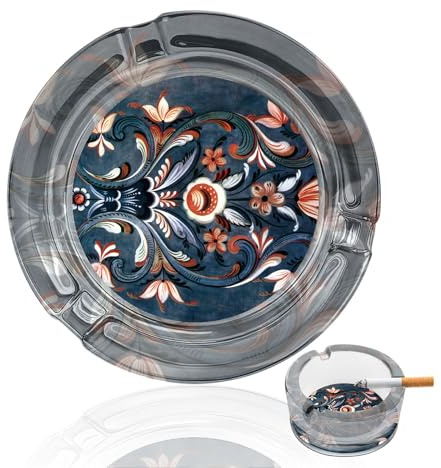 Cenicero de cigarros de estilo folclórico noruego, redondo, portátil, de cristal transparente, para interiores y exteriores, hogar, oficina, patio, balcón, decoración de mesa