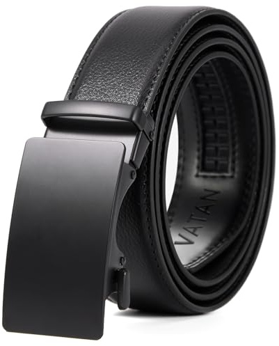 VATAN Ceinture Homme Réglable à Cliquet en Cuir avec Boucle Automatique pour Homme Largueur-3.5cm (Classique - Noir, 115cm/34-38 taille réglable)