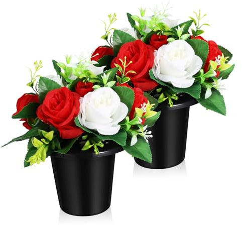 Toddmomy 2 Pezzi Fiori Artificiali per Tomba Piccoli Vasi Eleganti Decorazioni Commemorative Resistenti per Cimitero Bouquet Simulati Compatti per Addobbi Lapide e Giorno della Memoria