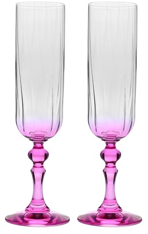 Krosno Flûte da Champagne 220 ml con stelo rosa, set da 2 – per mocktail, Mimosa, Prosecco, Cava e Spritz – cristallo senza piombo – lavabili in lavastoviglie – Bubble Celebration Moments