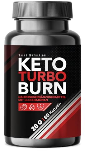 KETO TURBO BURN® - Sofort Stoffwechsel Formel - Appetitzügler Kapseln - hochdosiert mit Glucomannan - Unterstützung für Abnehmen - Ideal für Keto-Diät - ohne künstliche Zusätze, 60 Premium Kapseln