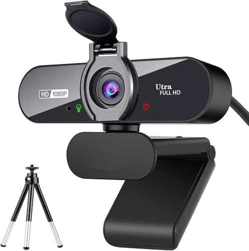 Siottw Webcam, 1080P Pro HD Webcam with Stereo Microphone, 110° Wide Angle, Privacy Cover, Tripod, for Conferencing, Live Streaming, Recording, Compatible with Skype/Zoom/YouTube