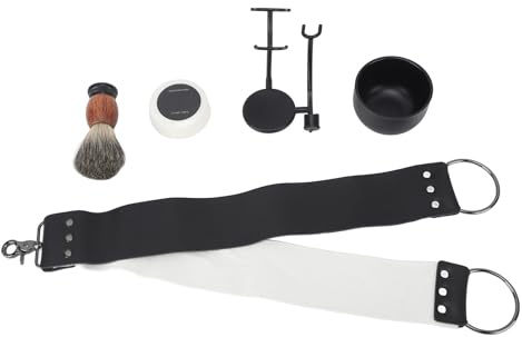 Set di strumenti per la rasatura della barba Porta rasoio in lega premium Ciotola per sapone Panno per affilare Pennello per barba Kit completo per toelettatura per uomo Salone