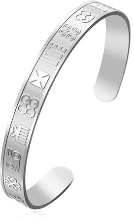 UNIFT - pulsera con símbolo de Adinkra africano para mujeres y hombres, pulsera abierto ajustable de acero inoxidable con símbolos tradicionales de Ghana, joyería de patrimonio étnico cultural