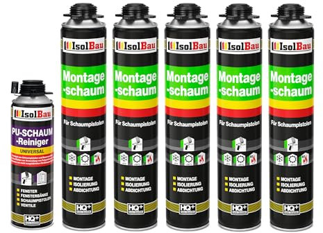 Isolbau Kit de mousse de construction - Avec 5 mousses de montage 1K (750 ml chacune) et 1 nettoyant en mousse PU (500 ml)