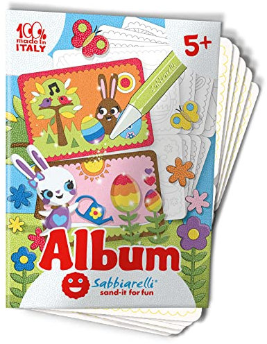 Sabbiarelli Sand-it For Fun - Album Le Cartoline di Pasqua, 5 Fogli Adesivi con 10 Disegni da Colorare con Sabbia Colorata (non inclusa) - Lavoretti Creativi ed Educativi di Pasqua per Bambini 5+ Anni
