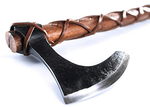 Two-Handed Viking Battle Axe with EN45 Spring Steel Skegg Bearded Axe Head, Teakwood Shaft with Hand-Engraved Norse Runes – The Skeggøx