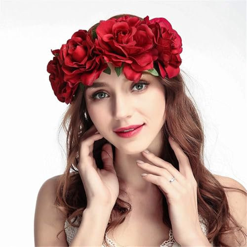 CHSEEO Frauen Mädchen Braut Rosen Blumen Kranz Krone Haarband Floral Girlande Stirnband Kopfstück Kopfschmuck zum Festival Boho Hippie Hochzeit Parteien #3