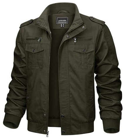TACVASEN Herren Jacke Frühling Cargojacke Baumwolle Blouson Pilotenjacke Casual Armeejacke Military Feldjacke, (XL, Armeegrün)