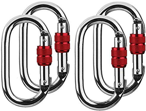 25KN Kletterkarabiner Hartstahl Silber Verriegelung Karabiner Clip O-förmiger Kletterkarabinerhaken mit Screwgate 4 Sets