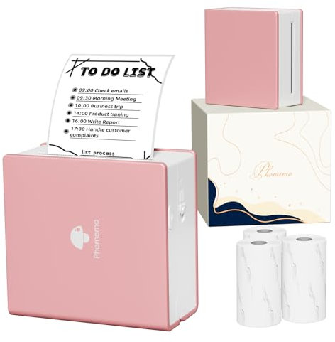 Phomemo M02 Mini Thermodrucker, Tragbarer Bluetooth Etikettendrucker Drucker mit 3 Papierrollen, Kompatibel mit iOS und Android für Studien, Etiketten, Fotos, Gemälde, Notizen - Schwarz - Rosa