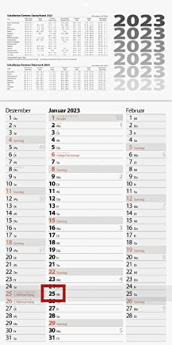BRUNNEN 3-Monatskalender 2023 30 x 60 cm, einteilig Fond: grau