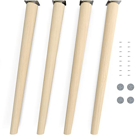 Sossai Tischbeine aus Naturholz Buche unbehandelt, Clif Round HMF2, 71 cm hoch, rund, schräge Ausführung, für Stühle, Tische