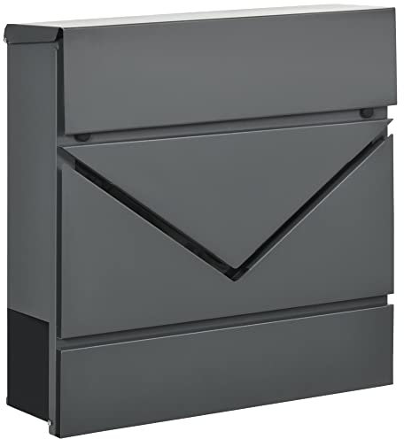 HOMCOM Cassetta Postale in Acciaio Zincato con Portagiornali e 2 Chiavi di Sicurezza incluse, 37x10.5x37 cm, Grigio