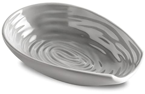 Spoon Rest for Stove Top, Large Ceramic Spoon Holder for Kitchen Counter, Farmhouse Cooking Utensil Rest Spatula Holder for Ladles and Tongs, Grey