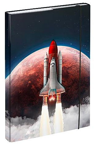 Baagl Heftbox für Schulranzen A4 - Sammelmappe für Kinder mit Gummiband und Innenklappen - Heftmappe, Sammelbox mit Gummizug für Jungen (Space Shuttle)
